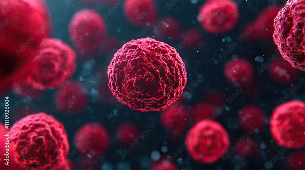 Poster a vivid depiction of red cells in a microscopic view, showcasing their intricate structure and the d