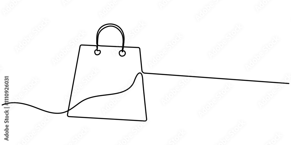 Poster Continuous single line drawing of shopping bag design. Simple paper bag one line vector illustration, Continuous one line drawing of paper bag with the  sale word, Continuous Line Drawing of Reusable.