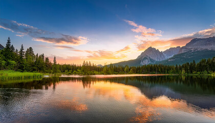 Obraz premium a serene mountain landscape at sunset with vivid colors