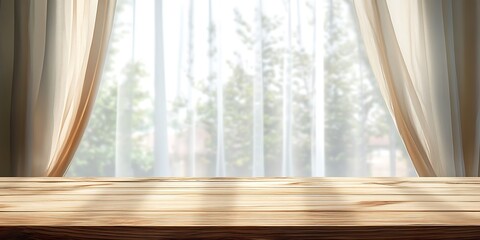 Fototapeta premium Natural Light Through Window with Brown Curtain