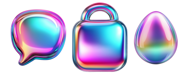 Vibrant gradient icons set with iridescent hues on transparent background