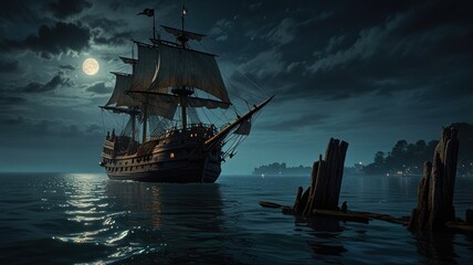 Fototapeta premium Moonlight Galleon