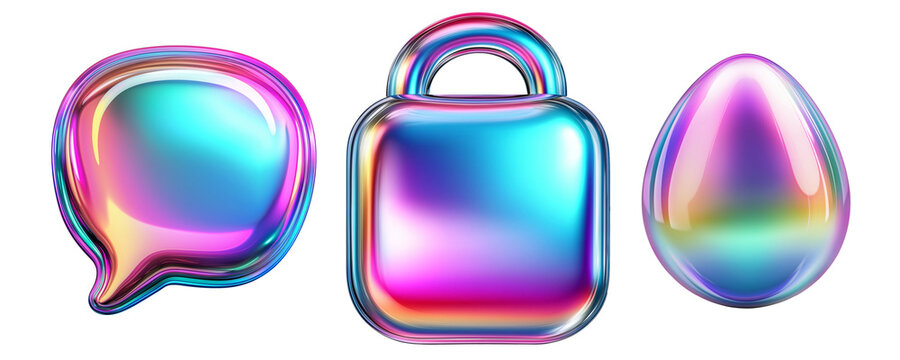 Vibrant gradient icons set with iridescent hues on transparent background