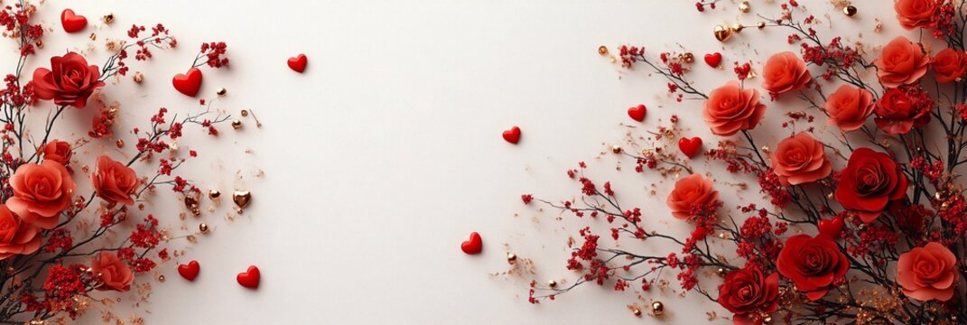 A romantic frame with red flowers and hearts on the right, highlighted by a gold border and a white background. The pink theme creates a vibrant Valentine's Day atmosphere, making this frame ideal for