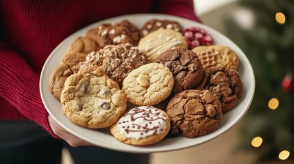 Obraz premium Christmas plate of assorted cookies composition background