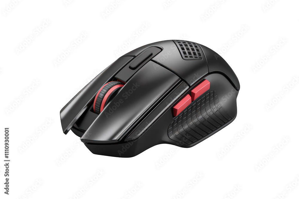 Poster sleek black gaming mouse with ergonomic design and customizable buttons