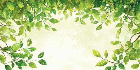 Green leaves on white with copy space