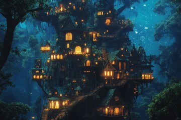 Obraz premium An enchanting fantasy animation scene capturing a magical journey through mystical landscapes, brimming with nature's mysteries and imaginative wonders