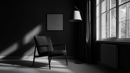 Minimalist living room with elegant lighting and shadows