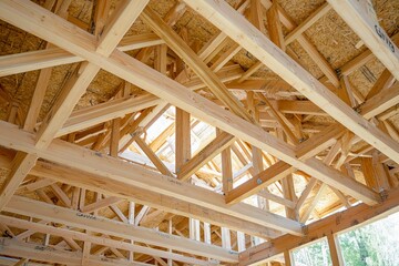 Crafting a wooden frame in a newly built home under the bright sun. Generative AI