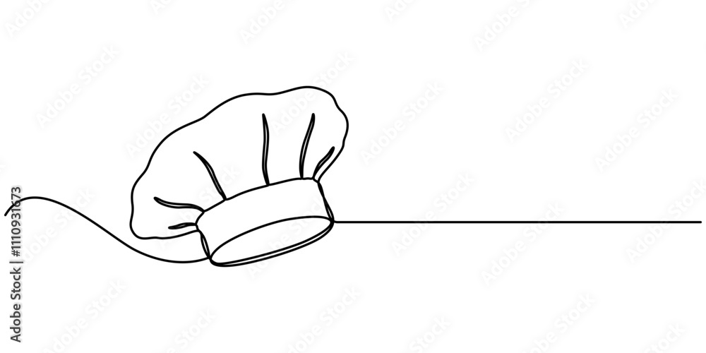 Poster chef hat continuous line icon, one single line drawing of chef hat or cap for restaurant vector grap