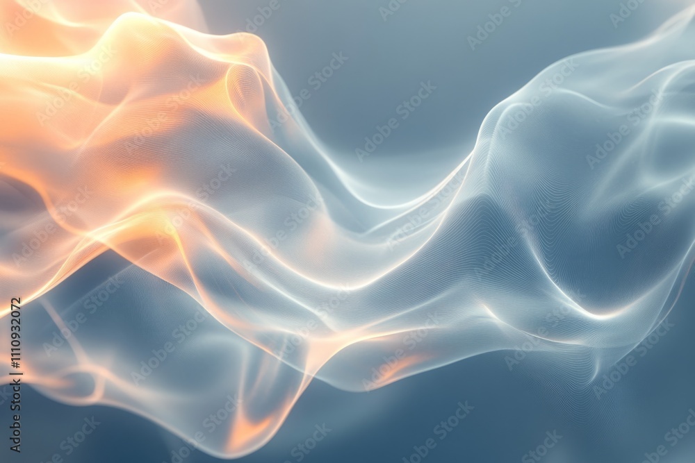 Aufkleber orange and blue particles flowing and waving on gradient background, creating a futuristic and elega
