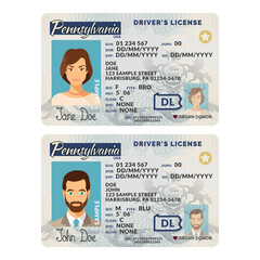 Template of skit driver license plastic card for USA Pennsylvania
