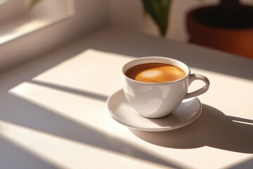Fototapeta premium Morning coffee ritual cozy home drink photography bright environment close-up view relaxation concept