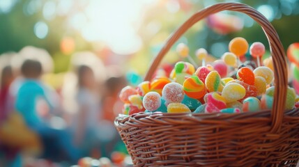 Colorful Candy Basket in a Close-Up Shot