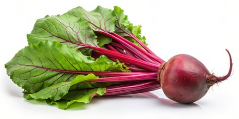 Vibrant Beet with Fresh Leaves Against Clean White Background - Organic Farm Fresh Produce, Healthy Eating Concept