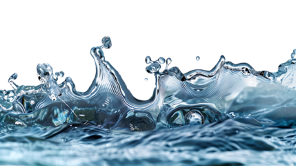 High-speed capture of a raindrop striking a surface, creating sharp and symmetrical splash rings, isolated on white, cut out