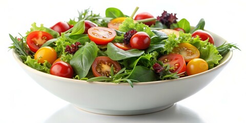 Healthy Green Salad Bowl with Fresh Cherry Tomatoes - Vibrant Vegetarian Delight on White