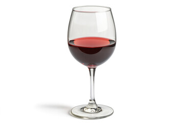 Studio shot of red wine in a glass, casting a shadow on a white background