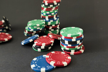 Poker chips,casino concept in a simple background with copy space,.