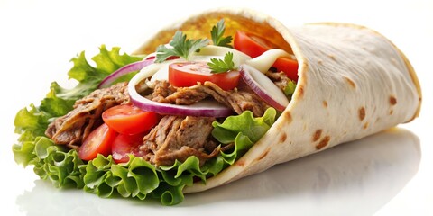 Delectable Kebab Wrap Succulent Meat and Fresh Veggies in Crispy Flatbread Vibrant Food Photography for Menus, Blogs, Ads