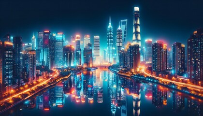 city skyline at night