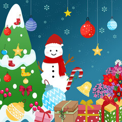 A festive Christmas pattern featuring green trees, colorful ornaments, bells, candy canes, stockings, gifts, snowflakes, and a snowy background, spreading holiday cheer