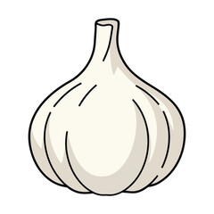 Garlic Illustration in Flat Design. Simple and clean vector depiction of garlic, ideal for food-themed designs, recipe visuals, and healthy eating concepts.