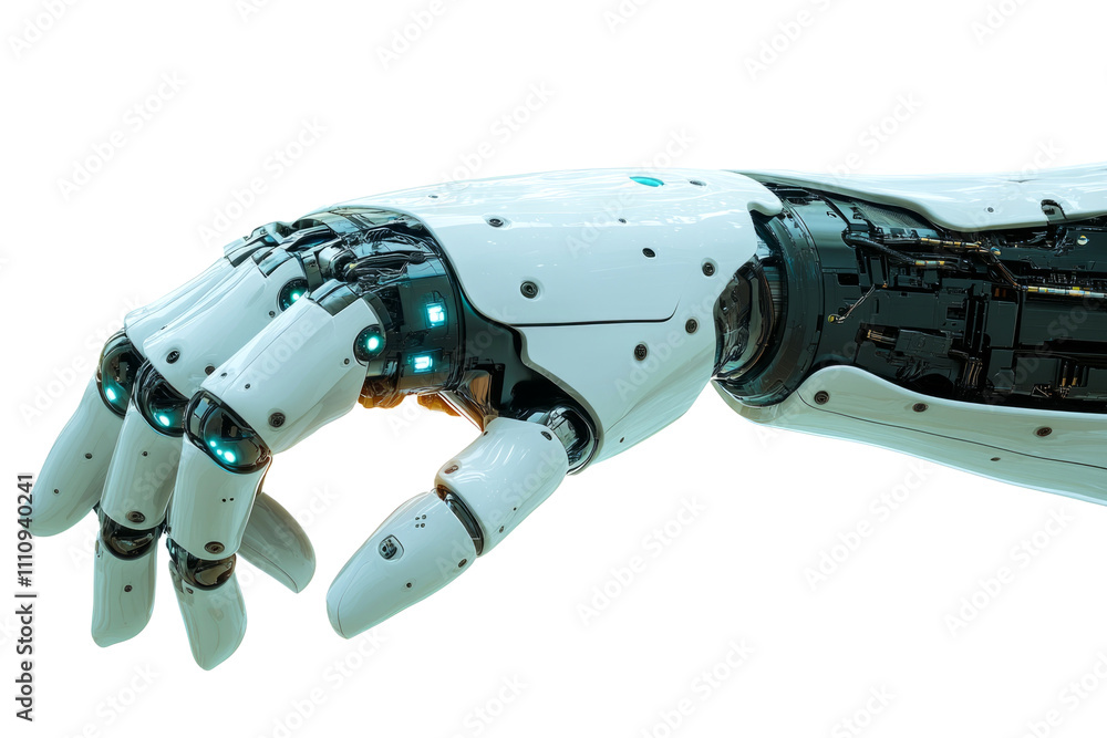 Aufkleber close-up of a robotic hand performing a precise picking motion, showcasing advanced technology and a