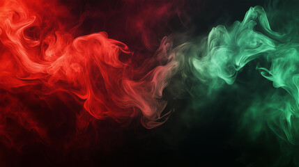 Obraz premium red and green abstract wallpaper, fluid forms, dark background, digital art, smooth curves, green smoke.