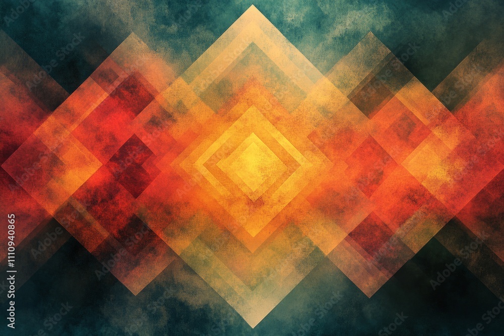 Poster grunge textures and geometric diamond shapes create a captivating abstract background with warm and 