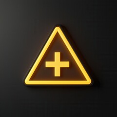 Fototapeta premium Health warning report concept. Warning symbol with a cross sign in a yellow triangle on a dark background.
