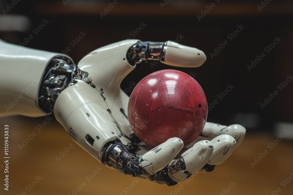 Poster robotic arm gently holds a sphere, showcasing the advancements in robotics and artificial intelligen