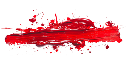 Splash of glossy red paint with random splatters, smooth and high gloss, isolated on white