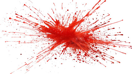 Bright red ink splash spreading from a central point, creating radial lines, isolated on white