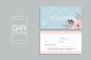 Set of colorful gift cards template. Modern style vector illustration of flowers for saloon, gallery, spa, shop. Gift voucher