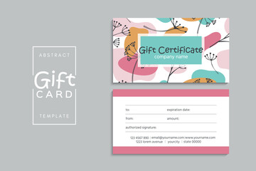Set of colorful gift cards template. Modern style vector illustration of flowers for saloon, gallery, spa, shop. Gift voucher