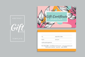 Set of colorful gift cards template. Modern style vector illustration of flowers for saloon, gallery, spa, shop. Gift voucher