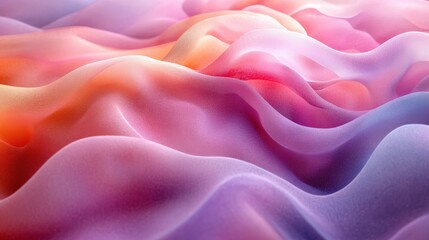 Fototapeta premium Ethereal Waves of Colorful Fabric Flowing Gracefully in Soft Transitions of Pink, Purple, Orange, and Red Hues Evoking a Sense of Calm and Serenity in Abstract Design