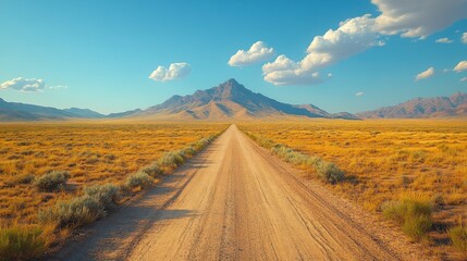 Awe-Inspiring Desert Landscape: A Scenic Mountain Road Through Golden Plains