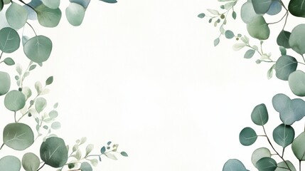 Decorative green foliage border with soft watercolor effect for design purposes and creative projects