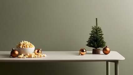 Cozy Christmas movie night? Caramel popcorn, ornaments, and a mini tree await!