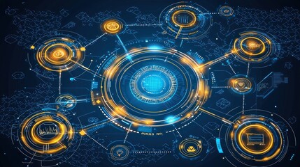 Abstract Futuristic Technology Interface: Digital Network Visualization