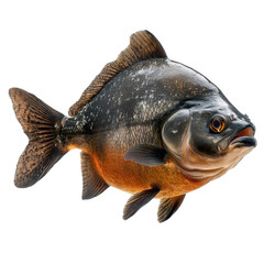 A fish with a black and orange body is swimming in the water