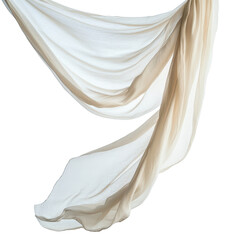 A white fabric with a pattern is hanging from the ceiling