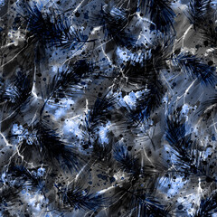 Watercolor seamless Vintage art pattern.With a picture - a branch of spruce. Pine, fir-tree and cedar. pattern of pine branches. Watercolor viburnum, rowan and elder branches seamless pattern