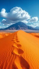 sand dune trails, desert exploration journey, desert foot travel, desert beauty, desert landscape photography, dramatic desert dunes, stunning mountain views, desert sand formations, desert mountain