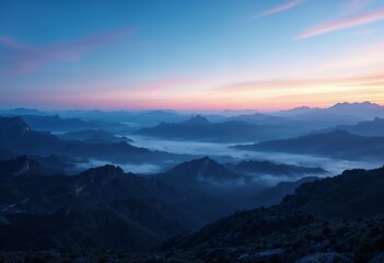 Fototapeta premium Peaceful Mountain Range at Sunrise with Misty Valley Views Background