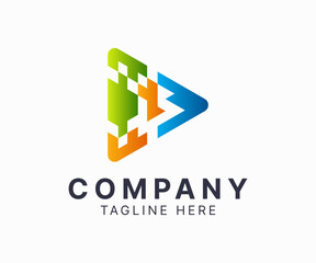 Abstract colorful media play button logo template design with arrow icon for digital business.