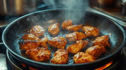 Sizzling Chicken Pieces in a Pan: A Culinary Delight